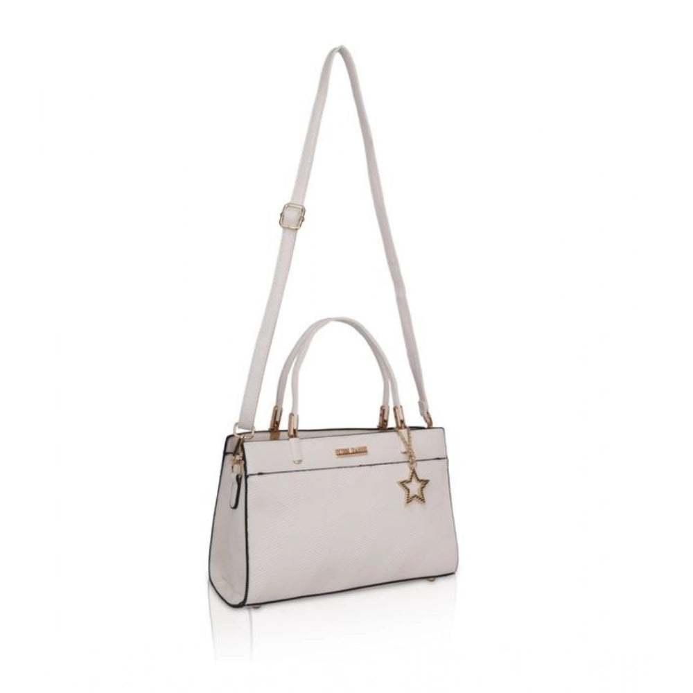 Generic Women's Faux Leather Textured Adjustable Long Belt Handbag (White)