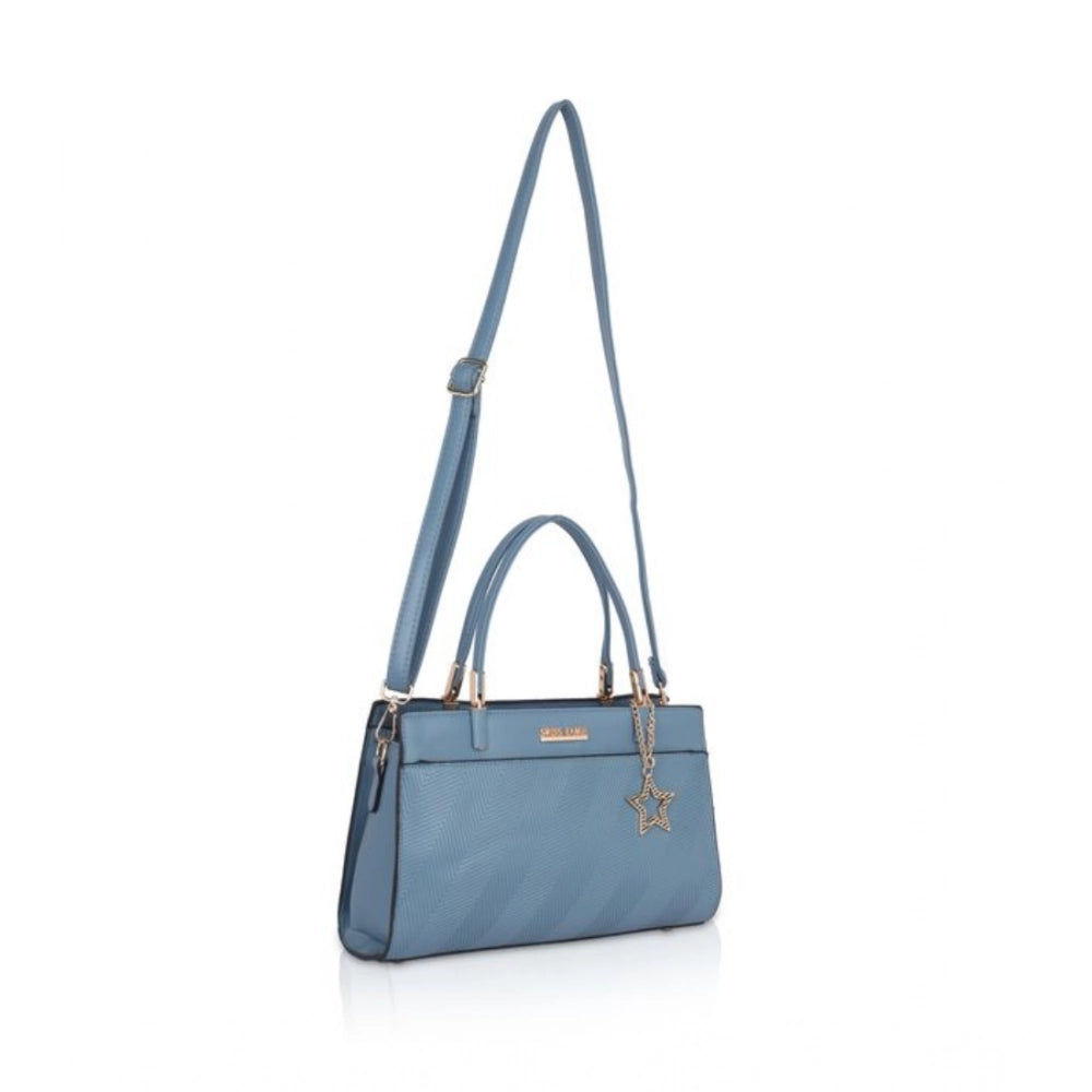 Generic Women's Faux Leather Textured Adjustable Long Belt Handbag (Blue)
