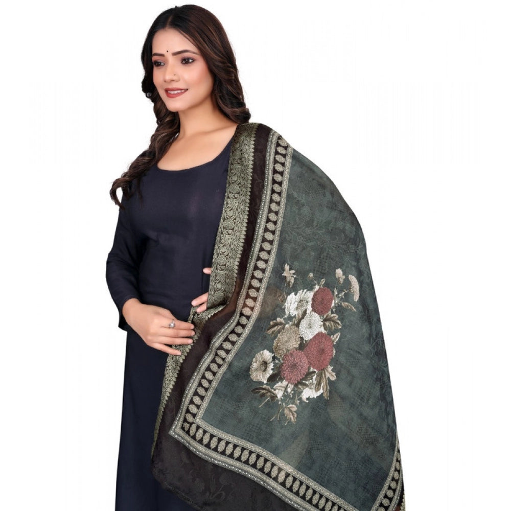 Generic Women's chanderi silk Printed Dupatta (Black, Length: 2 Mtr)
