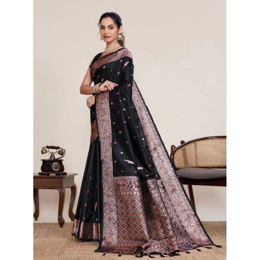 Generic Women's Jacquard Woven Saree With Unstitched Blouse 5.5Mtr (Black)