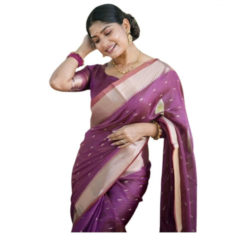 Generic Women's Silk_Blend Butti Pattern Saree With Unstitched Blouse 5.5Mtr (Purple)